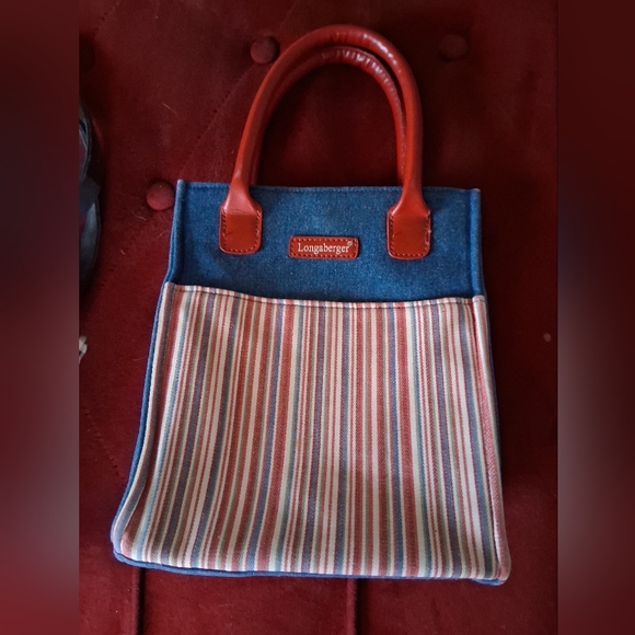Longaberger Handbags - Longaberger Denim and Red Striped Tote
